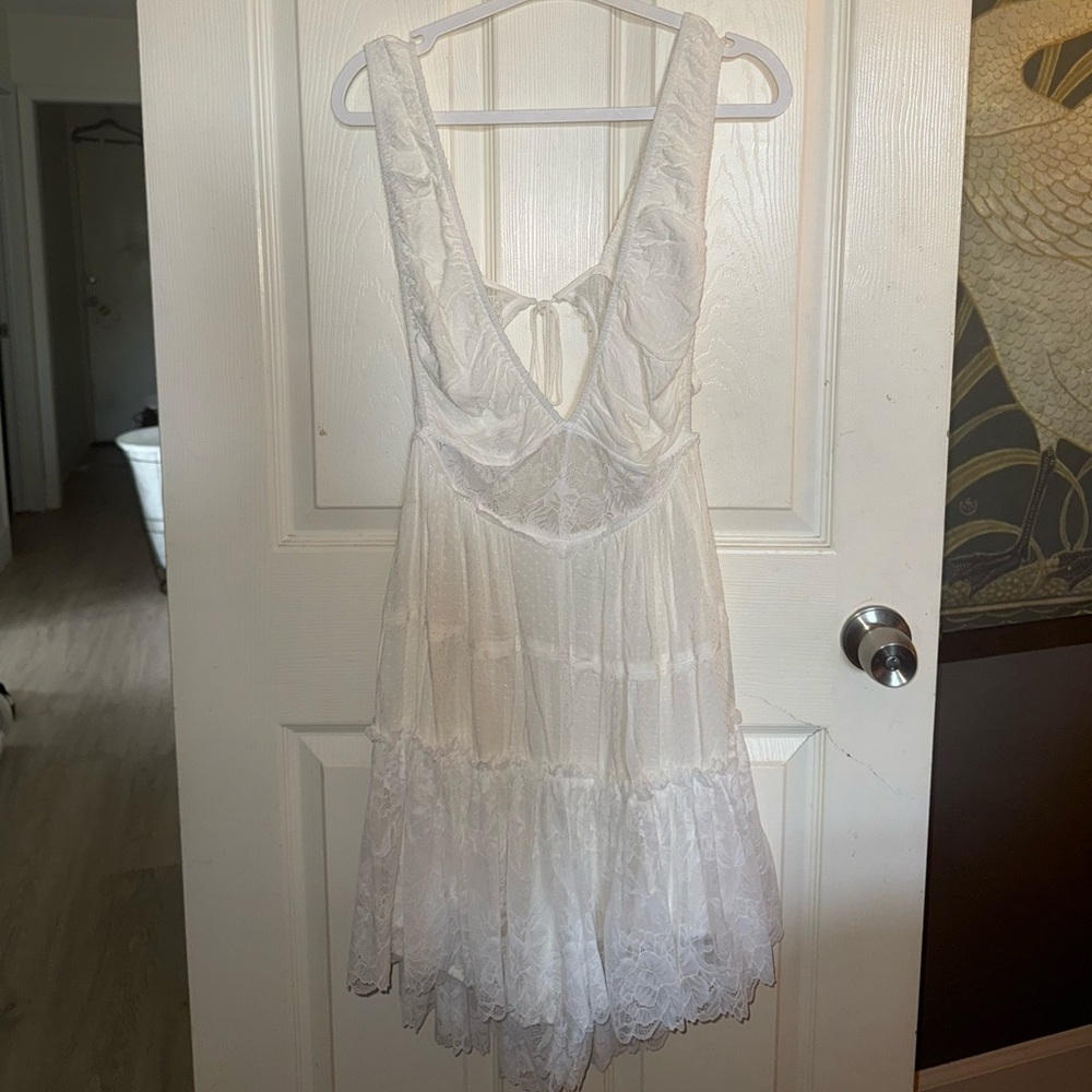 NWT Intimately Free People White Ruched Tiered Slip/ Romper w/ open back
